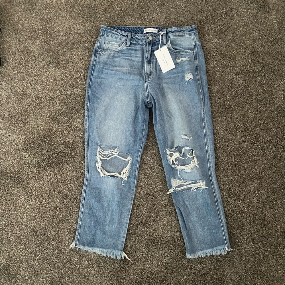 Distressed straight leg jeans